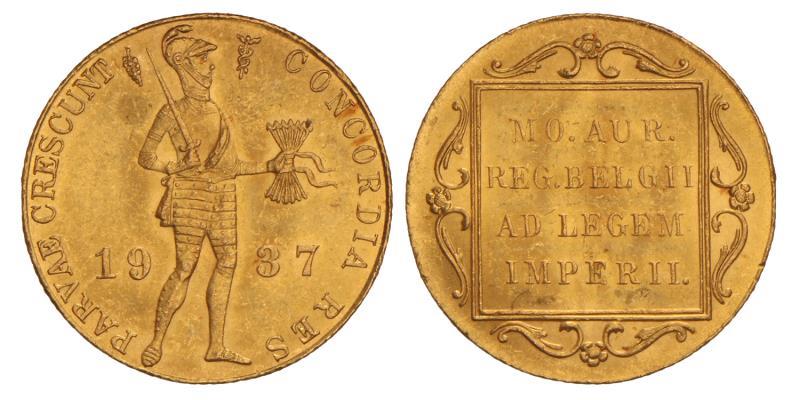 Gouden dukaat Wilhelmina 1937. FDC.