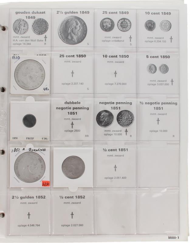 Collectie Willem III album met o.a. 15 2½ guldens, 10 1 guldens etc. met betere jaren en kwaliteiten.