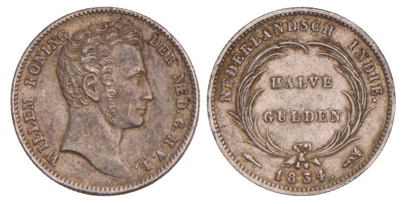 Nederlands-Indië. Willem I. Halve Gulden. 1834/27.