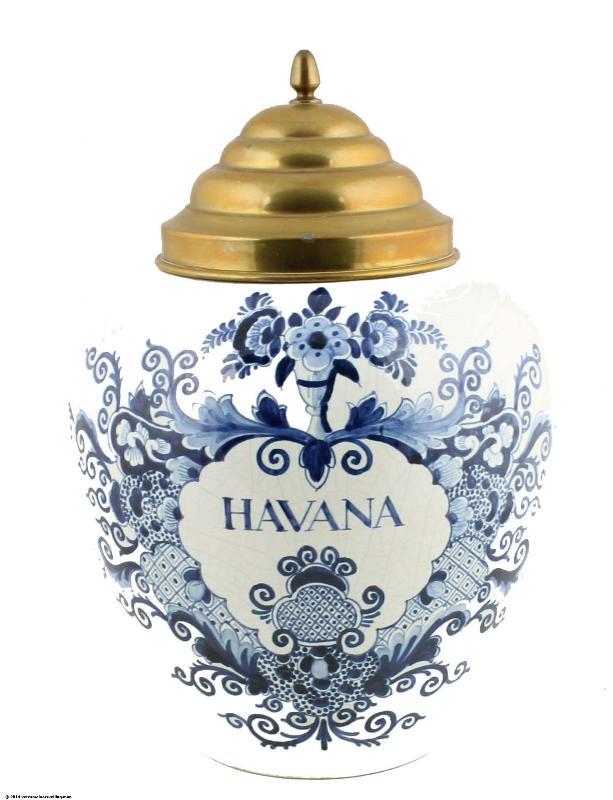 Blauw Delftse Tabakspot met Koperen Deksel in Blauw - Wit Delfts Aardewerk