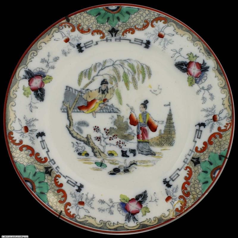 Bord van Petrus Regout met Oosterse prent. Laat 19e eeuws