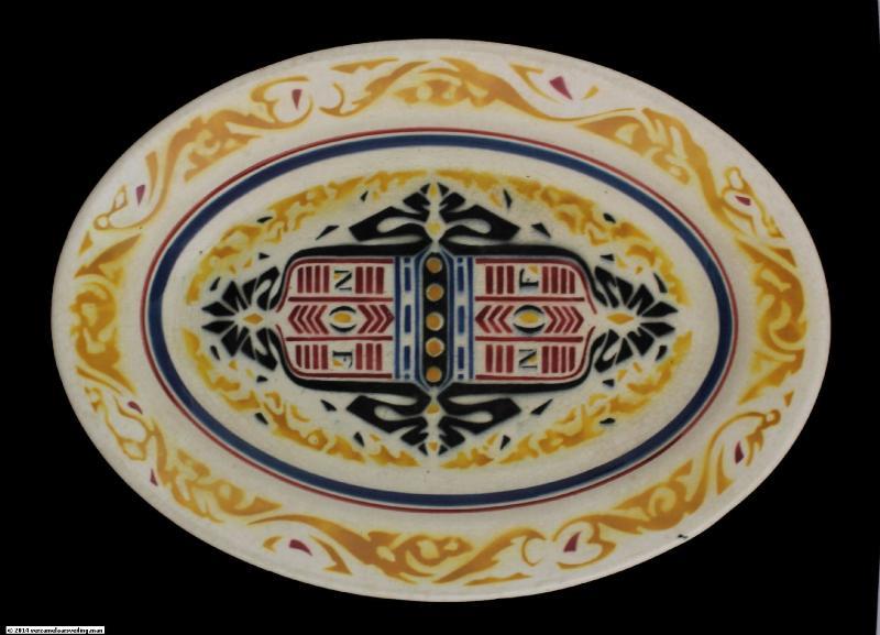 Ovale aardewerk schaal NOF (Nederlandse Olie Fabrieken)