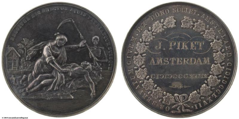 1899 Amsterdam. Medaille toegekend voor het redden van een drenkeling.