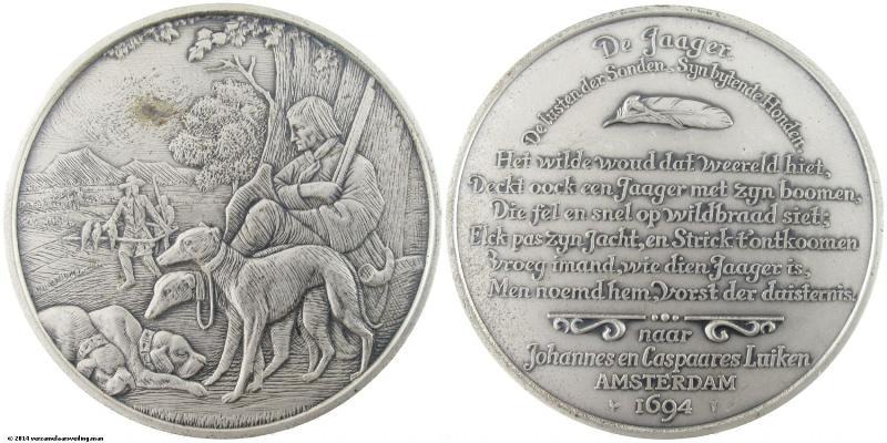 Zilveren penning uit de serie van Johannes en Caspaares Luiken. De  Jaager.