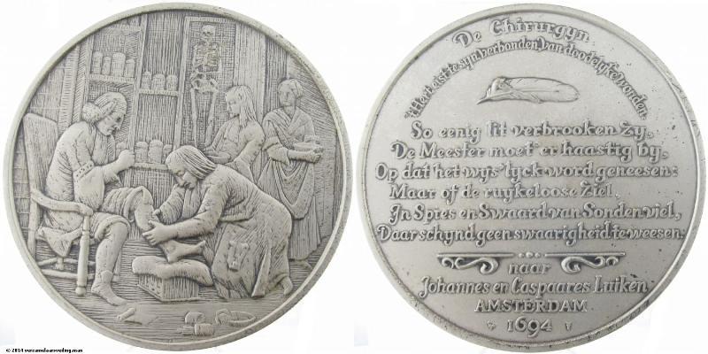 Zilveren penning uit de serie van Johannes en Caspaares Luiken. De Chirurgijn.