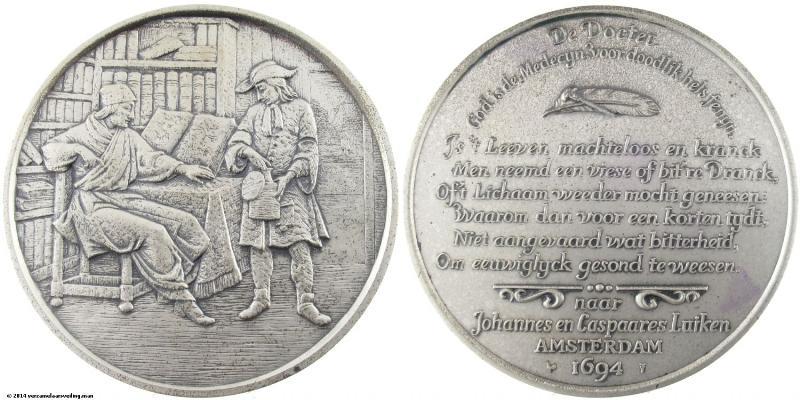 Zilveren penning uit de serie van Johannes en Caspaares Luiken. De Docter.