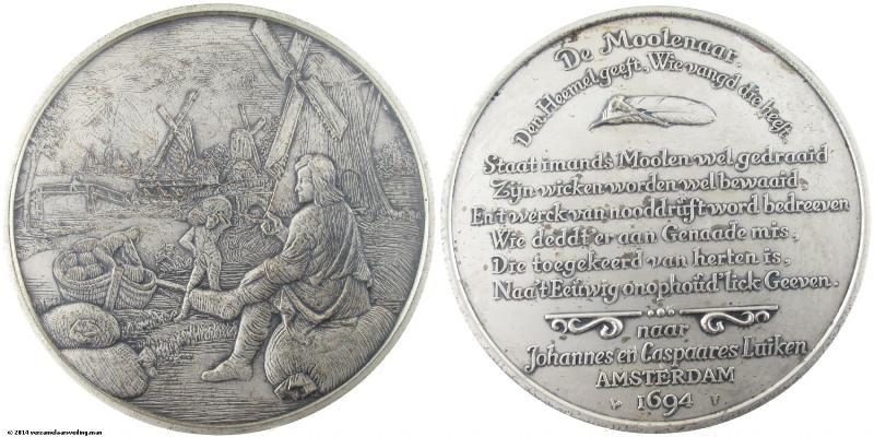 Zilveren penning uit de serie van Johannes en Caspaares Luiken. De Moolenaar.