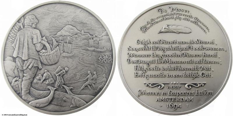 Zilveren penning uit de serie van Johannes en Caspaares Luiken. De Visser.