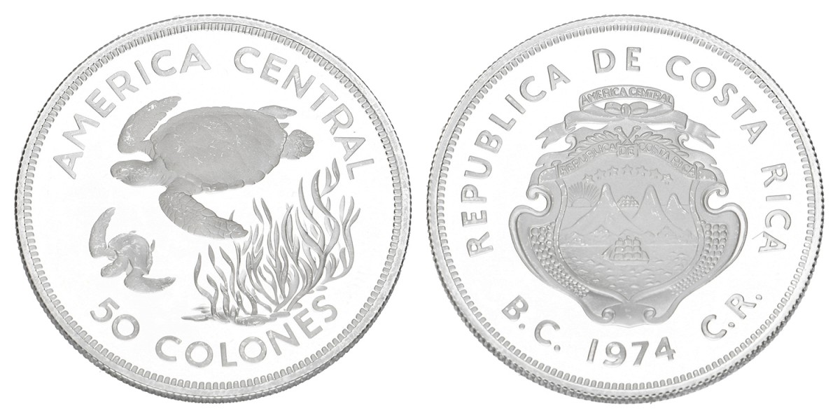 Costa Rica. Green turtles. 50 Colones 'Conservation Series' 1974