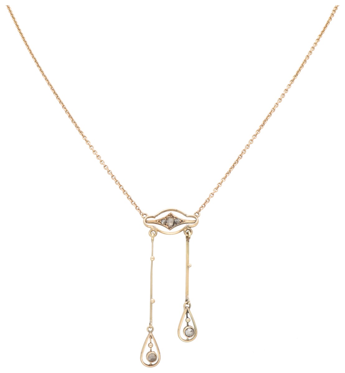 Art Nouveau 14K geelgouden collier négligé. 