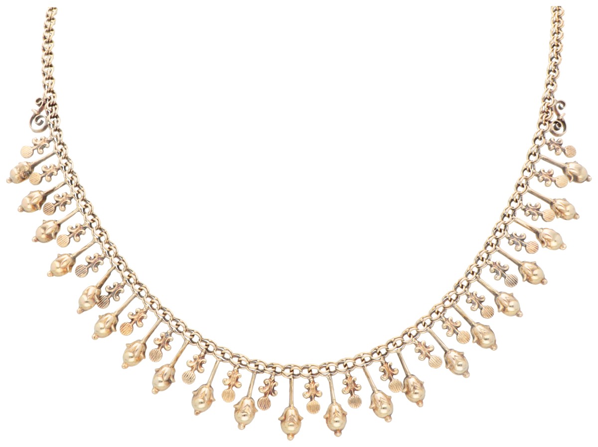 14K geelgouden collier met bloemvormige pampels.