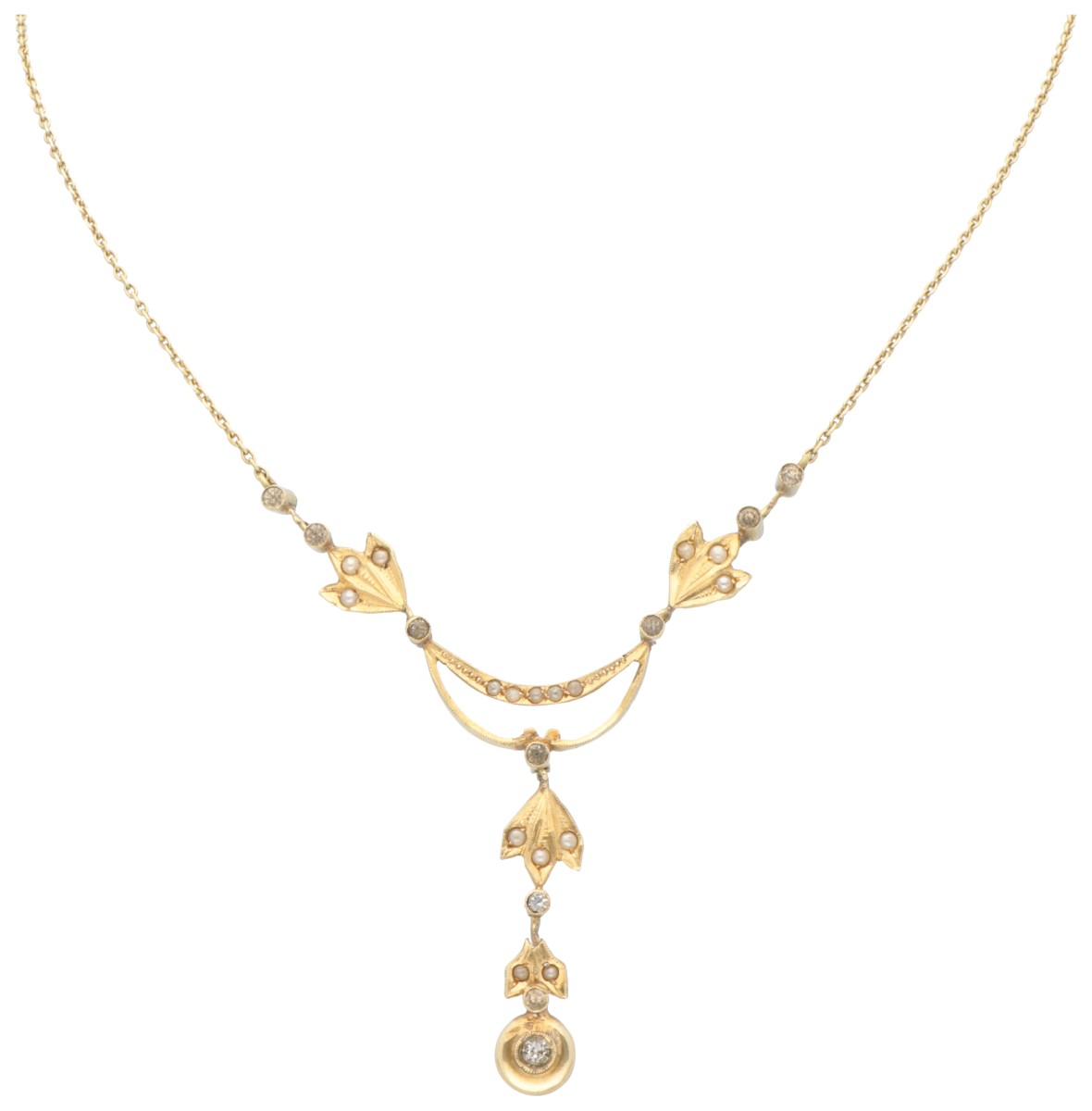 14K Geelgouden collier met simili.