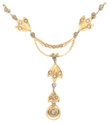 14K Geelgouden collier met simili.