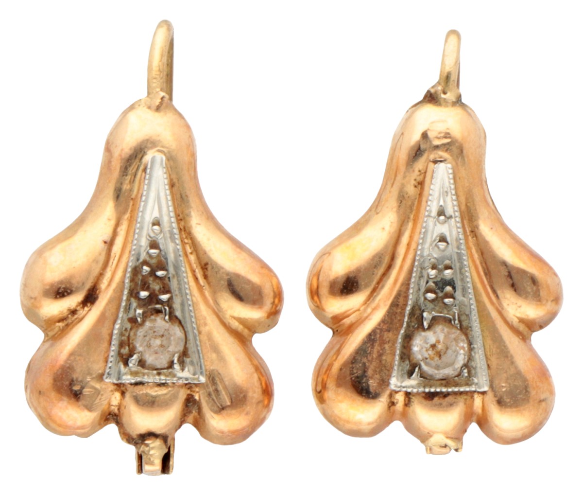 18K Geelgouden dormeuse oorbellen met simili.