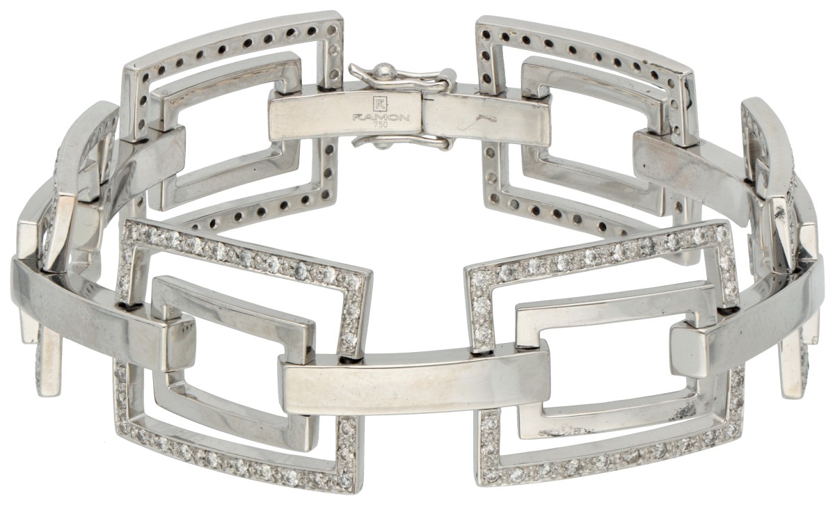 Ramon Jewellers Barcelona 18K witgouden schakelarmband bezet met ca. 1.68 ct. diamant.