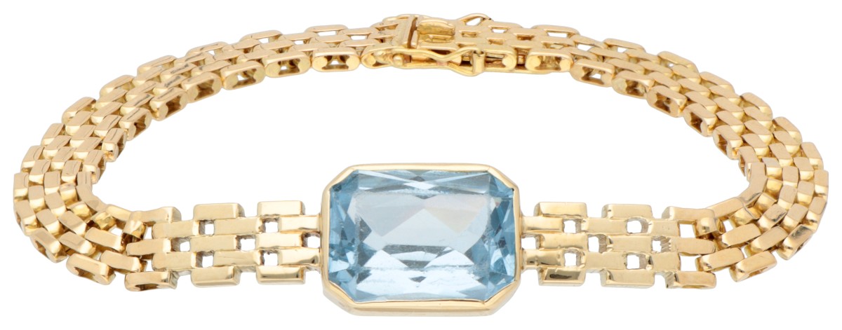 Zweedse 'Wege' 18K geelgouden armband met rolex-schakel met synthetisch spinel uit de jaren 1940.