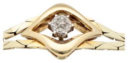 14K geelgouden flexibele armband met diamanten rozet.