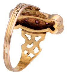 14K Geelgouden antieke ring met simili.