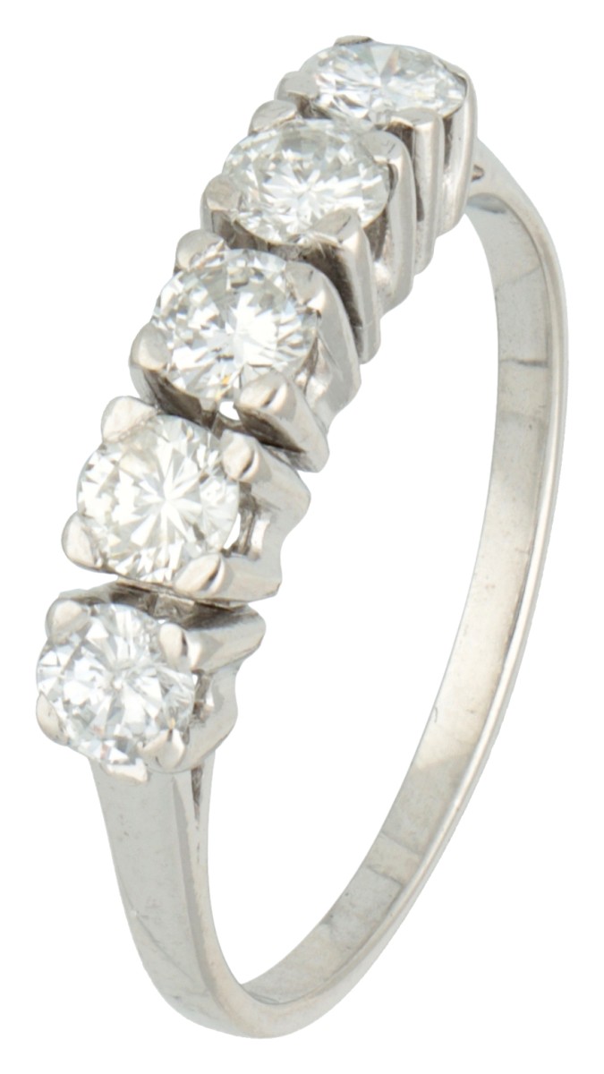 14K Witgouden demi-alliance ring bezet met ca. 0.94 ct. diamant.