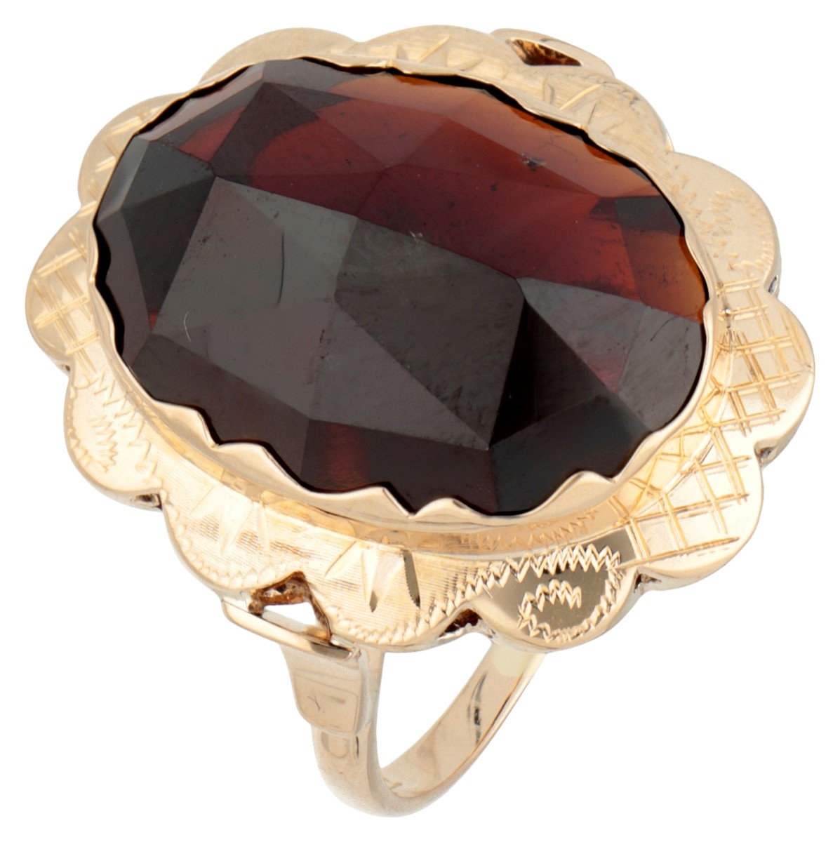 14K geelgouden ring glasgranaat.