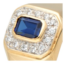 18K Geelgouden ring met synthetische saffier en diamant.