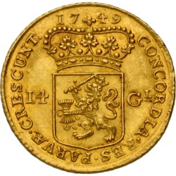 Gouden rijder van 14 gulden. Holland. 1749. MS 65.