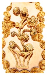 Antieke 14K bicolour gouden hanger met bloemenmand en 'baardje'.