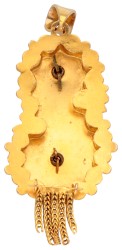 Antieke 14K bicolour gouden hanger met bloemenmand en 'baardje'.