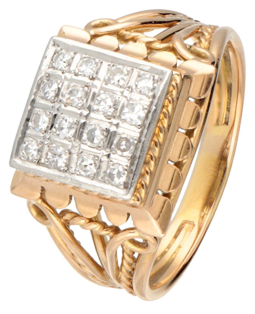 18K Geelgouden ring bezet met ca. 0.40 ct. diamant.
