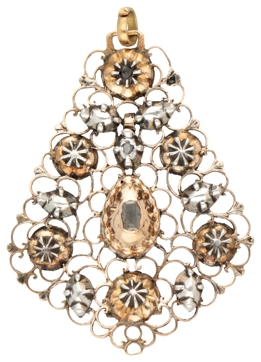14K Geelgouden antieke hanger met diamant.