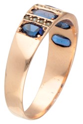 Antieke 14K geelgouden demi-alliance ring met blauwe simili en zaadparels.