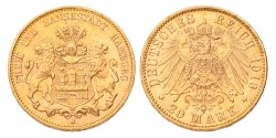 German states. Hamburg. 20 Mark. 1913 J.
