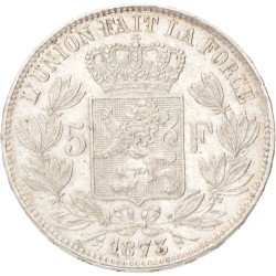 No reserve - Belgium. Leopold II. 5 Francs. 1873.