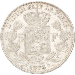 No reserve - Belgium. Leopold II. 5 Francs. 1873.