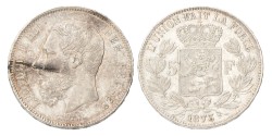 No reserve - Belgium. Leopold II. 5 Francs. 1873.