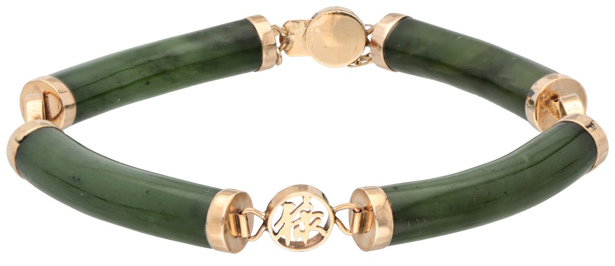 No reserve - 14K Geelgouden armband met nefriet.