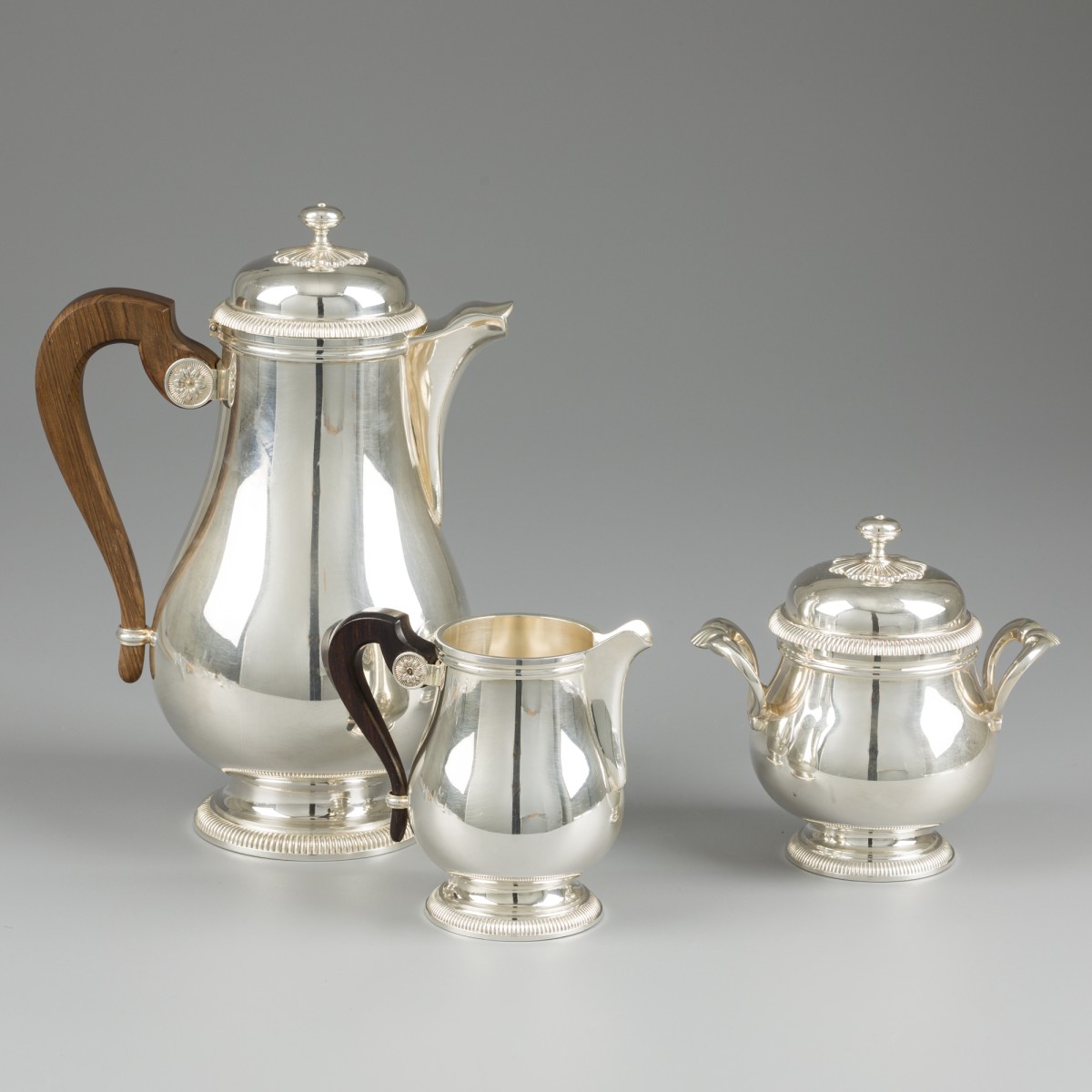 Christofle 3-delig koffieservies, model Collection Gallia, verzilverd.