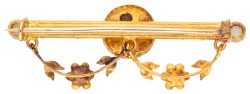 18K Geelgouden antieke broche met faux parels en simili.