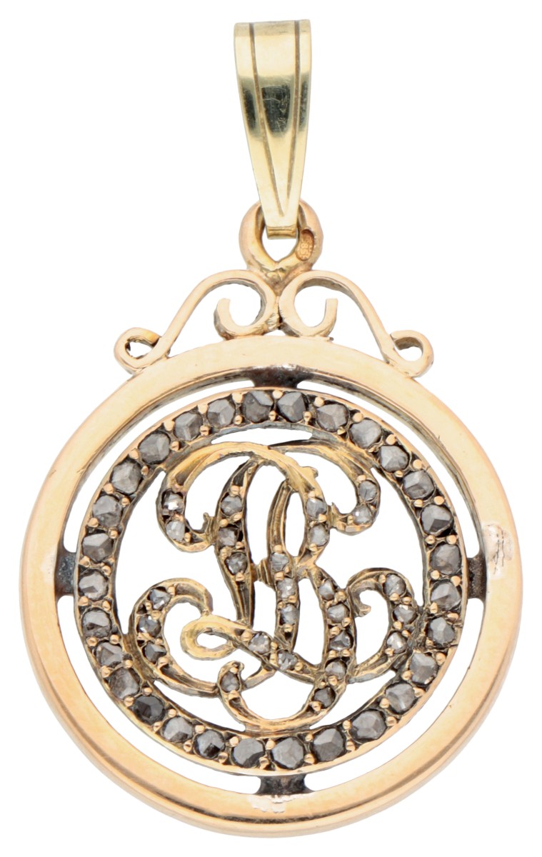 14K Geelgouden hanger met monogram met diamant.