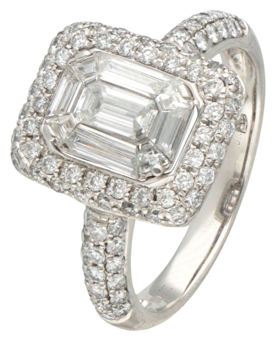 18K Witgouden shoulder ring bezet met ca. 1.75 ct. diamant.