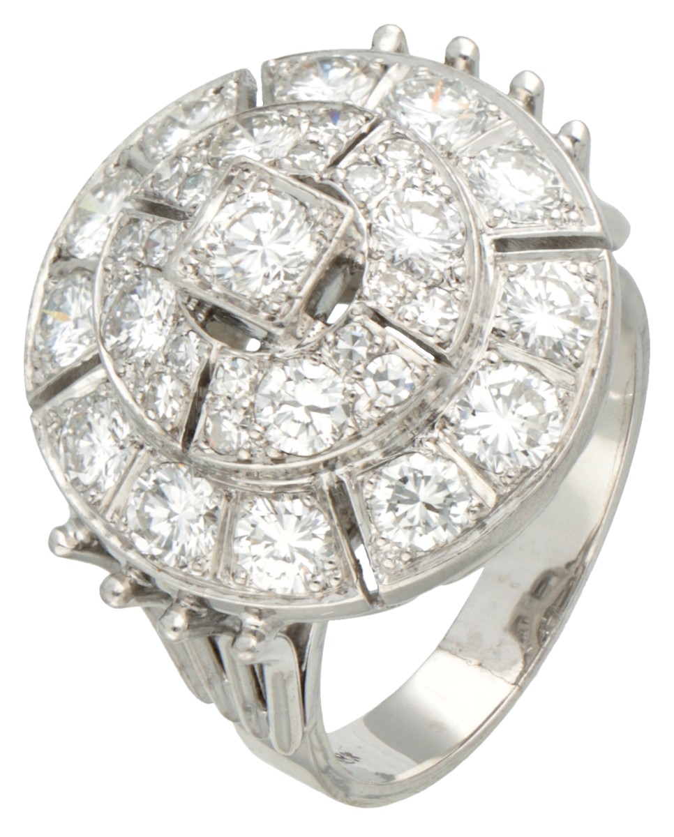 18K Witgouden en platina cluster ring bezet met ca. 1.05 ct. diamant.