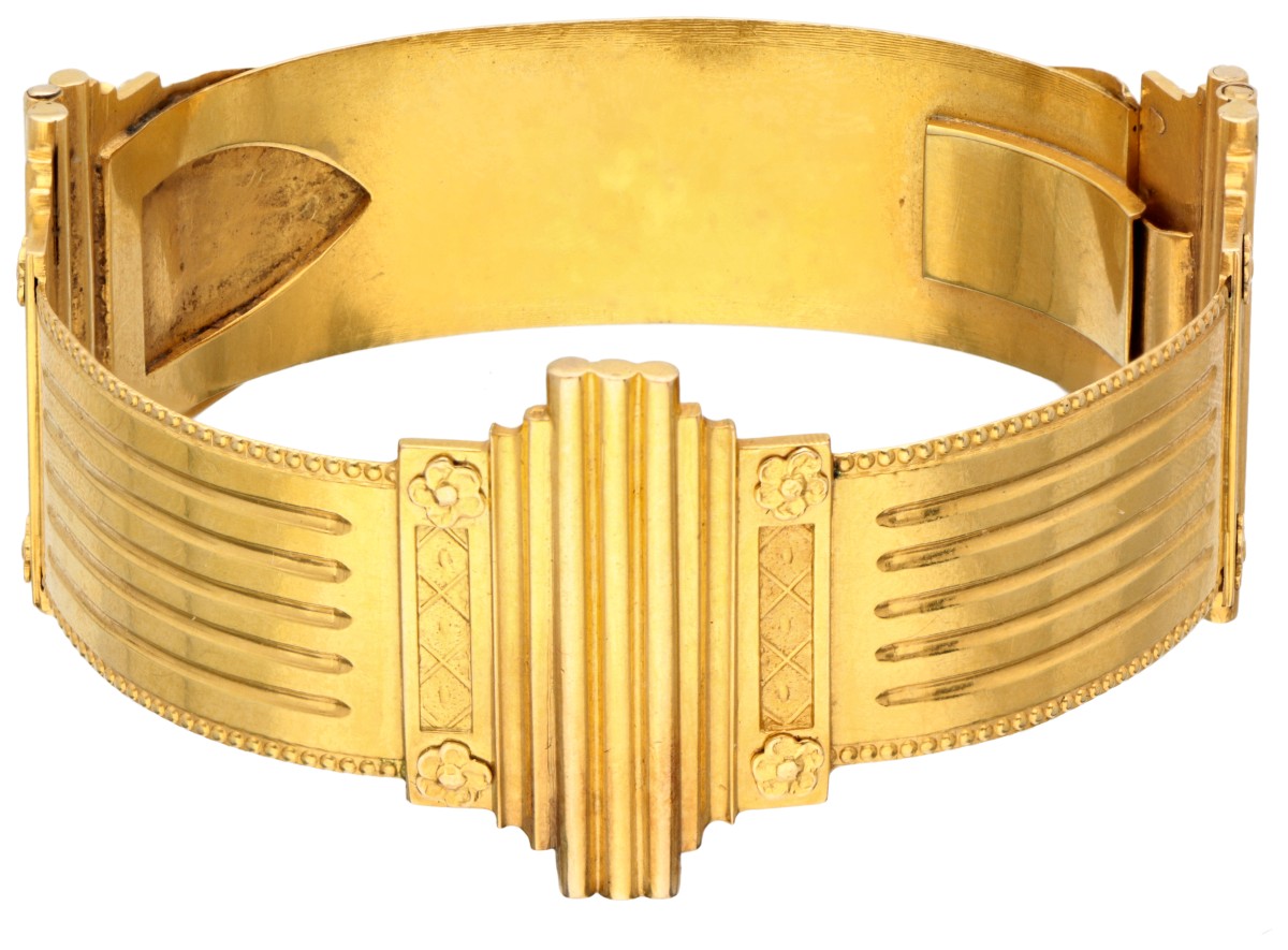 Antieke 18K geelgouden neo-Etruskische bangle armband.