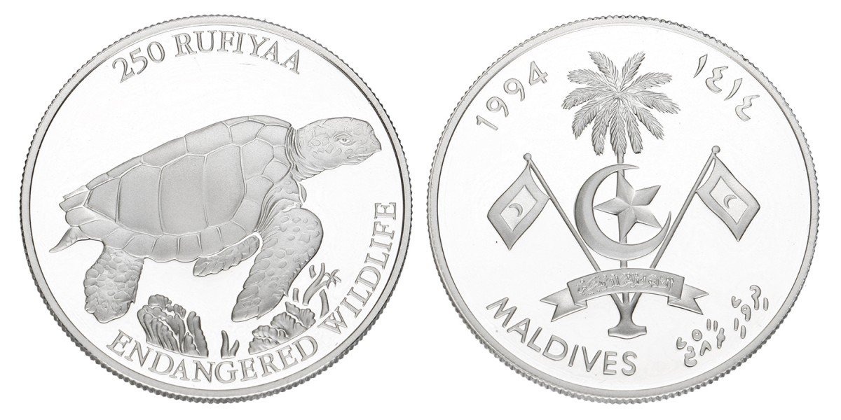 Maldives. 250 Rufiyaa. 'Endangered Wildlife'. 1994.