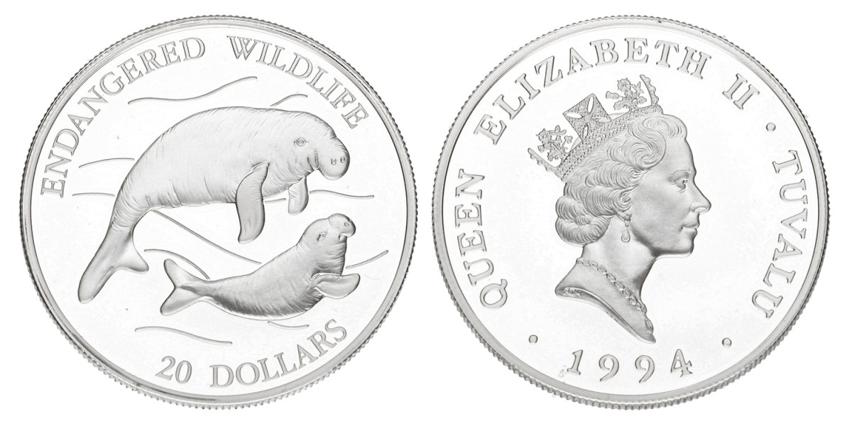 Tuvalu. Elizabeth II. 20 Dollars 'Endangered Wildlife'. 1994.