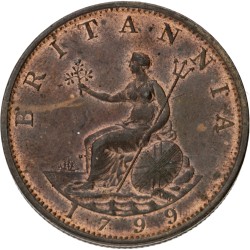 Great Britain. George III. ½ Penny - 6 raised gun ports. 1799 SOHO.