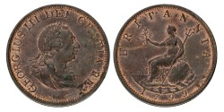 Great Britain. George III. ½ Penny - 6 raised gun ports. 1799 SOHO.