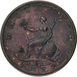 Great Britain. George III. ½ Penny - Incuse gun ports. 1799 SOHO.