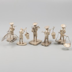 7-delig lot miniaturen, Chinese export, JU CHANG 巨昌, XIAN SHI 先施, FU 福, zilver