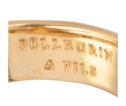 Pellegrin & Fils 18K geelgouden ring bezet met een Zuidzee parel en ca. 0.40 ct. diamant.