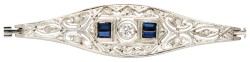 18K Bicolour gouden Art Deco armband bezet met diamant en synthetische saffier.